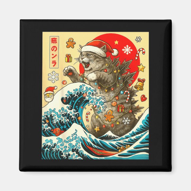 Imán Catzilla Cat Japanese Art Funny Xmas For Men Women (Frente)
