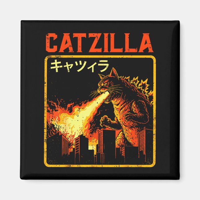 Imán Catzilla Gato Monstruo Divertido Parodia Japonesa  (Frente)