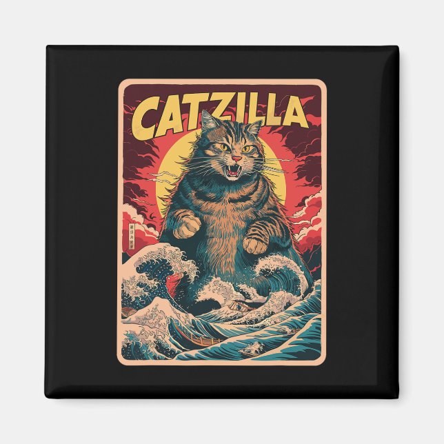 Imán Catzilla Gráfica divertida de gatos de arte japoné (Frente)