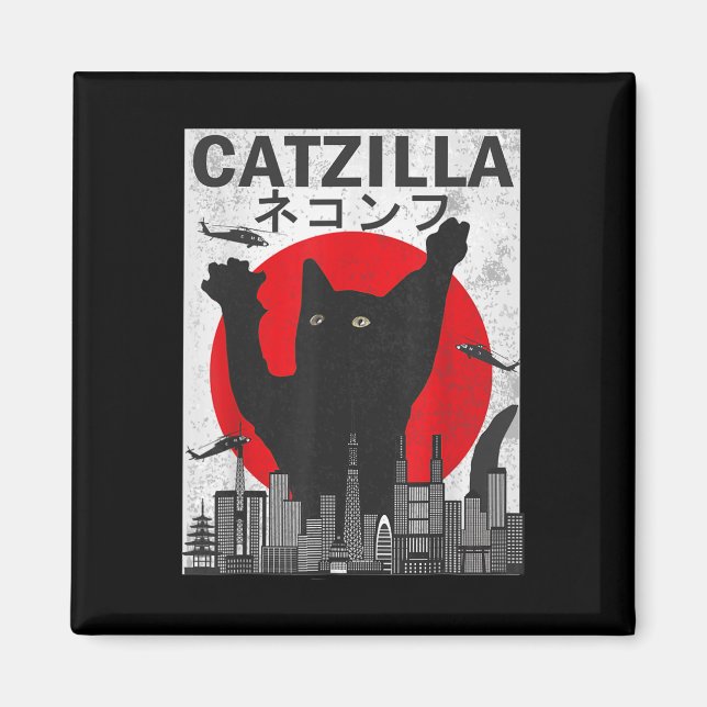 Imán Catzilla japonesa estilo japonés de atardecer Gato (Frente)