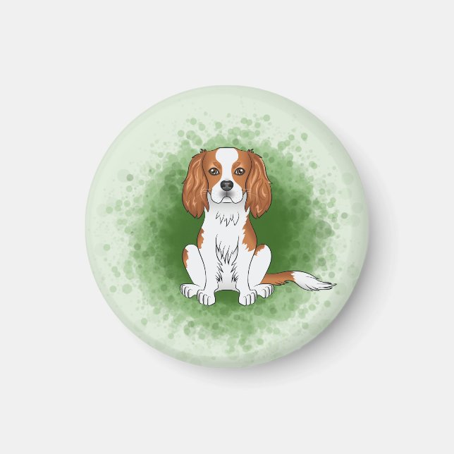 Imán Cavalier King Charles Spaniel Blenheim Sobre Verde (Frente)