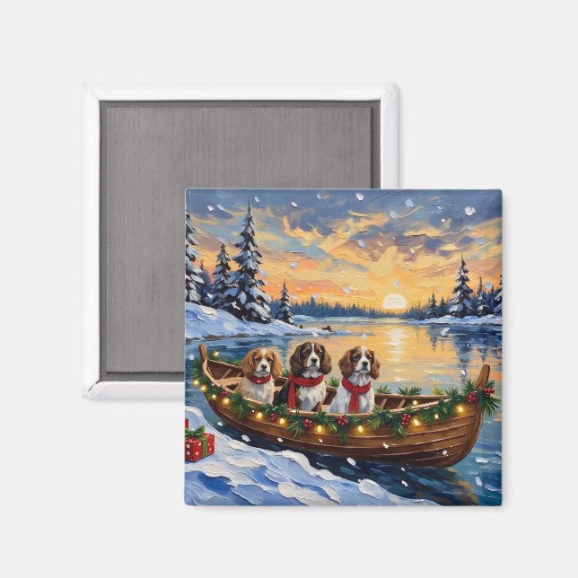 Imán Cavalier King Charles Spaniel Christmas Boat (Anverso/Reverso)