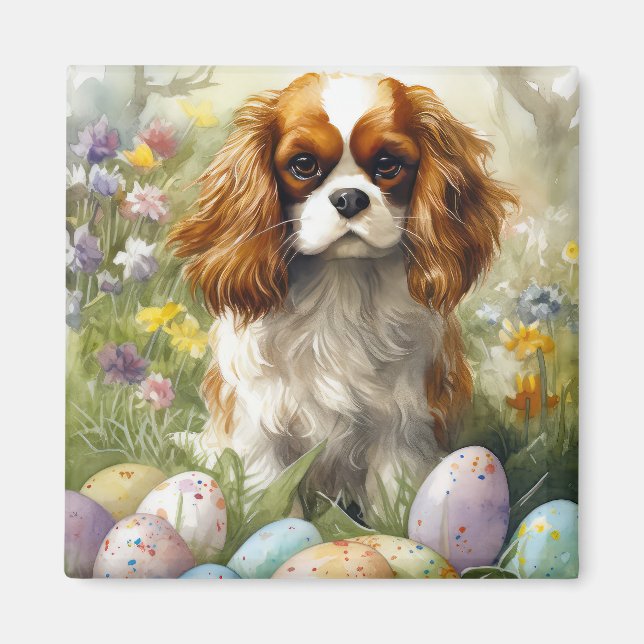 Imán Cavalier King Charles Spaniel con huevos de Pascua (Frente)