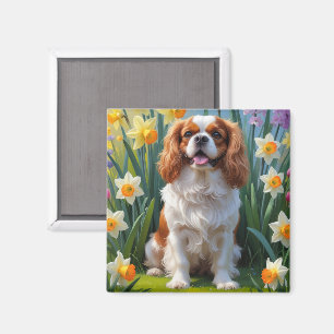 Imán Cavalier King Charles Spaniel Flores de Primavera