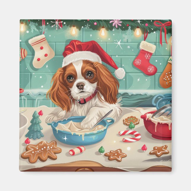 Imán Cavalier King Charles Spaniel Horneando Navidad (Frente)
