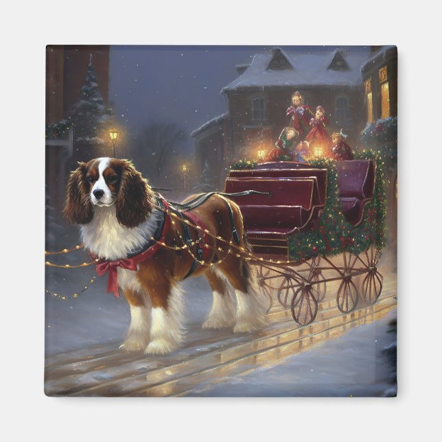 Imán Cavalier King Charles Spaniel Navideño Festivo (Frente)