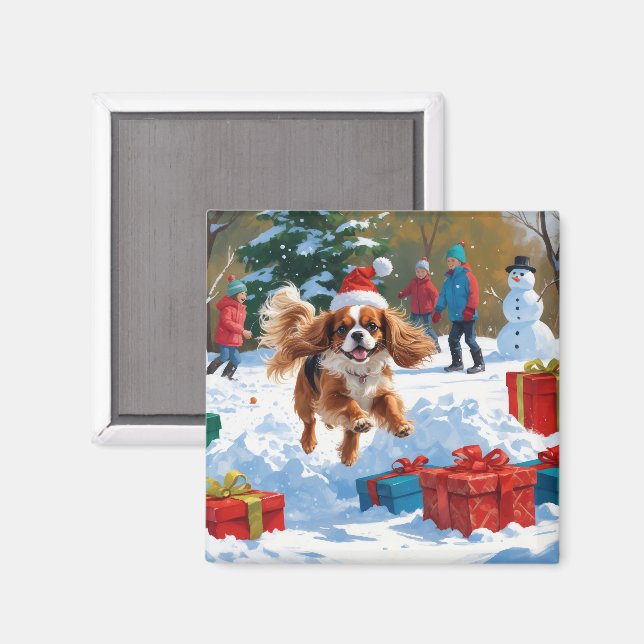 Imán Cavalier King Charles Spaniel Nieve con Navidad  (Anverso/Reverso)