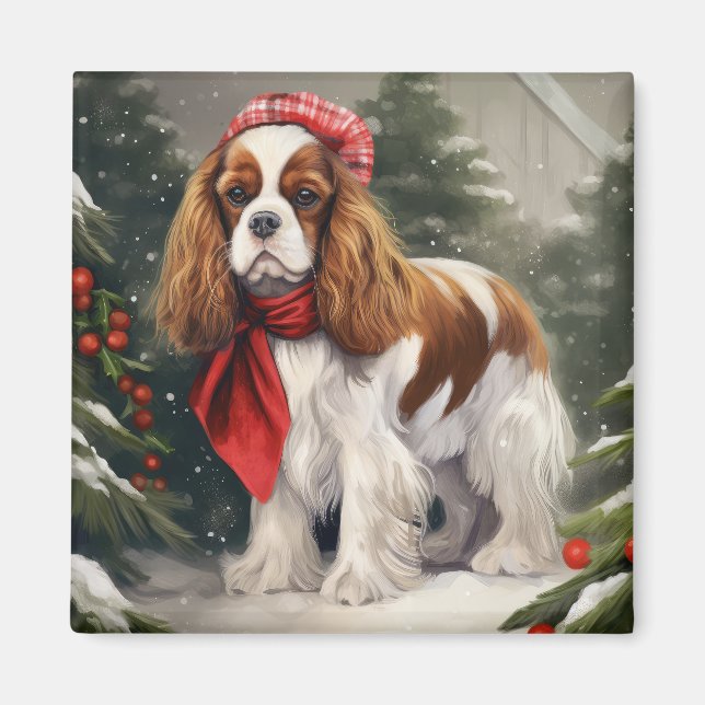 Imán Cavalier King Charles Spaniel Perro Navidad (Frente)