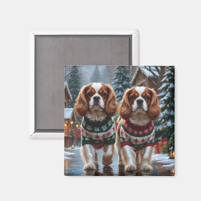 Imán Cavalier King Charles Spaniel Perros Navidad Nieve (Anverso/Reverso)