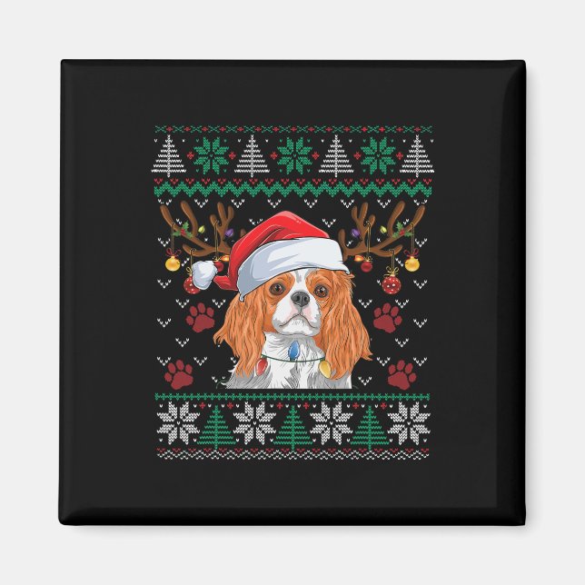 Imán Cavalier King Charles Spaniel Santa Ugly Sweater L (Frente)