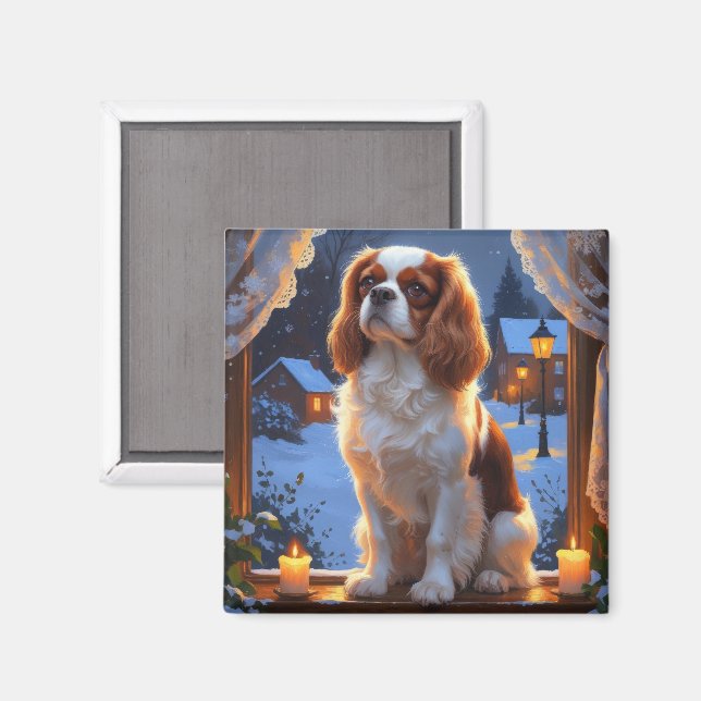 Imán Cavalier King con vacaciones de Navidades alumbrad (Anverso/Reverso)