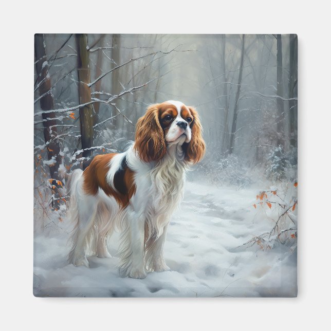 Imán Cavalier King Deja que nieve Navidad Cepillada (Frente)