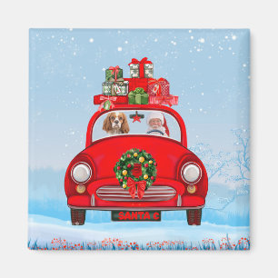 Imán Cavalier King Dog En Coche Con Santa Claus