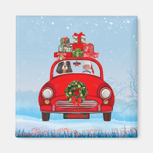 Imán Cavalier King Dog En Coche Con Santa Claus