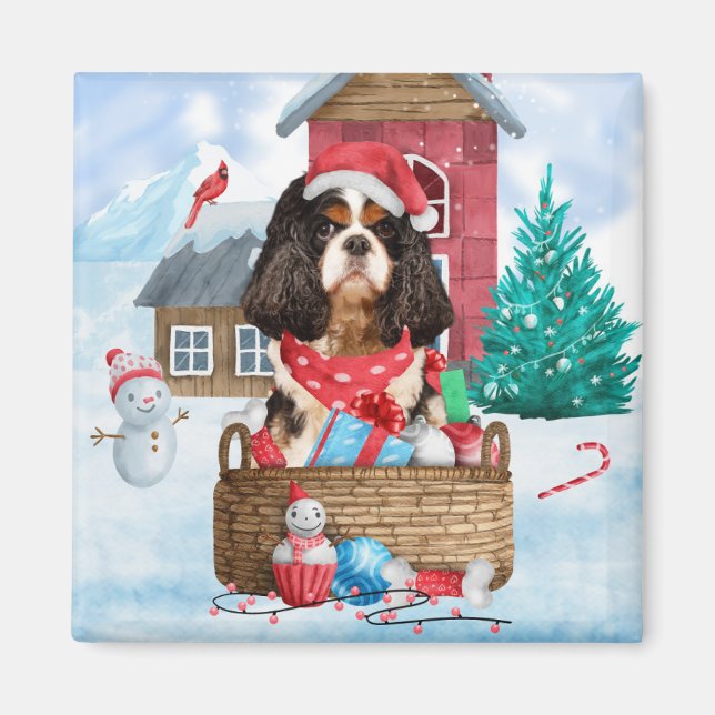 Imán Cavalier King Dog en la Casa de Perros de Navidade (Frente)