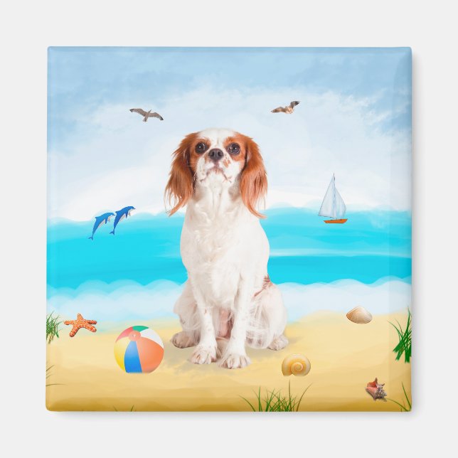 Imán Cavalier King Dog en la playa (Frente)
