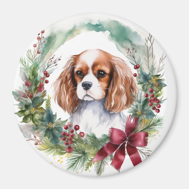 Imán Cavalier King Navidades Wreath Festimes Pup (Frente)
