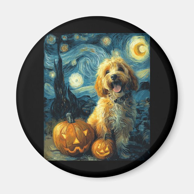 Imán Cavapoo Cute Dog Halloween Jack O Lantern Pumpkin (Frente)