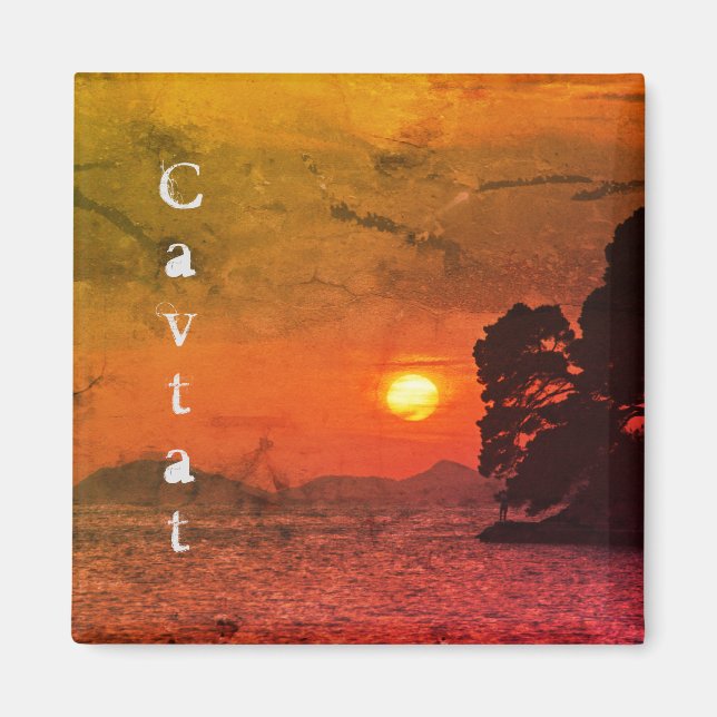 Imán Cavtat, vista de Croacia del café filtro Sunset 19 (Frente)