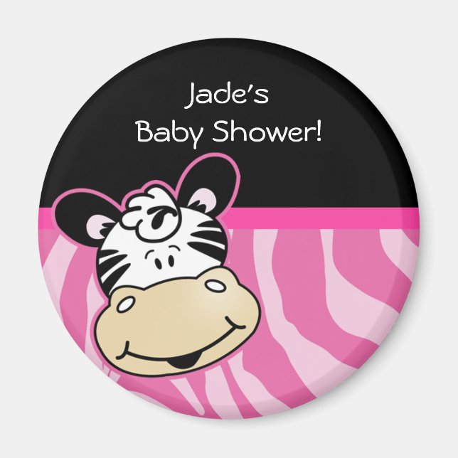 Imán Cebra con rayas de cebra rosa Baby Shower Favor (Frente)