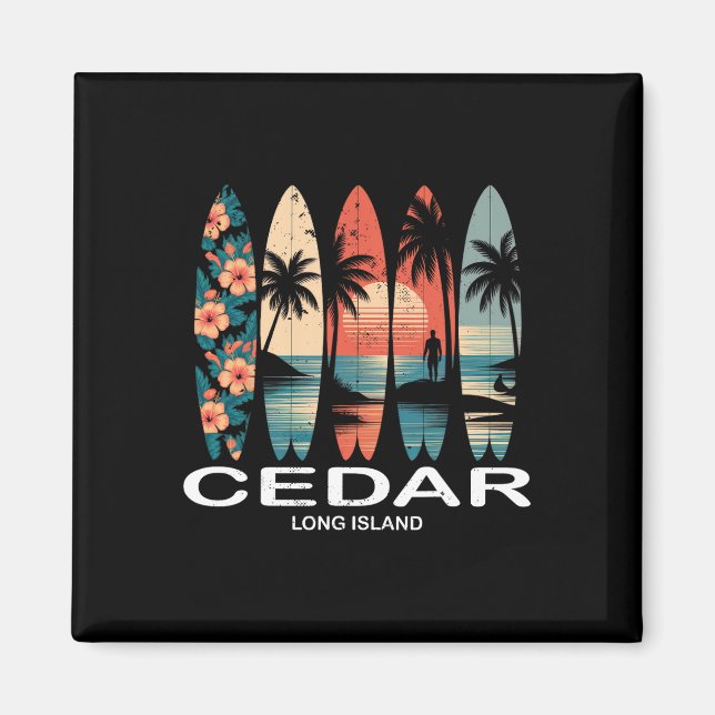 Imán Cedar Beach Long Island Surfboard Surfing Retro  (Frente)