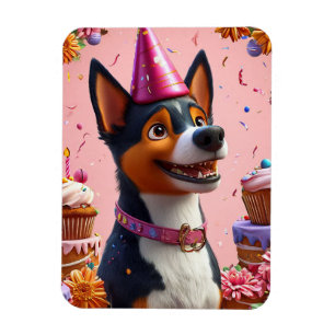 Imán Celebración de cumpleaños con perro feliz