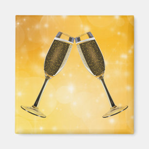 Imán Celebración de gafas de champán sobre oro esparcid