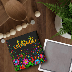 Imán Celebrar las flores coloridas Black Trendy Inspiri