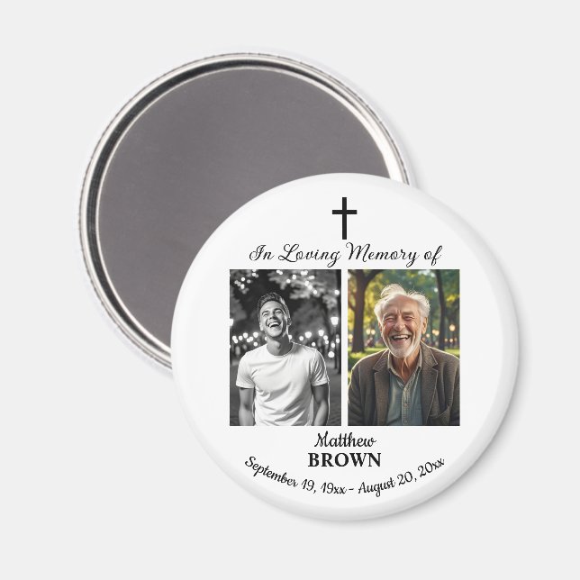 Imán Celebration Of Life 2 Photos Funeral White (Anverso/Reverso)