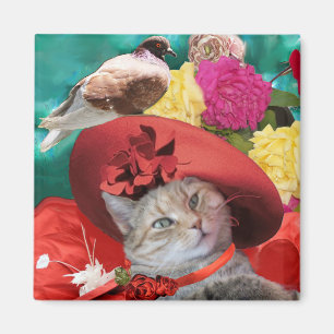 IMÁN CELEBRITY CAT PRINCESS TATUS CON GORRA ROJO Y DOVE