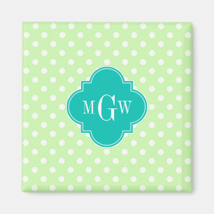 Imán Celery Polka Dot Quatrefoil Verde azulado 3 Monogr