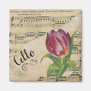 Imán Cello Elegante Tulip Vintage Sheet Music