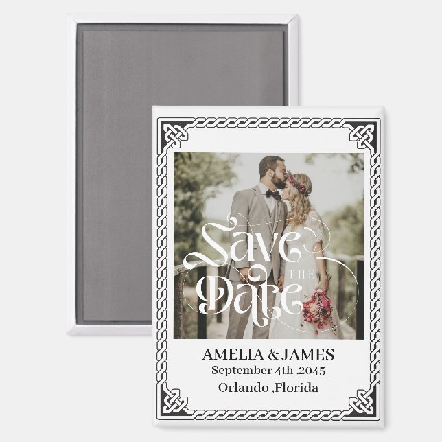 Imán Celtic Frame Wedding Save the Date Magnet (Anverso/Reverso)