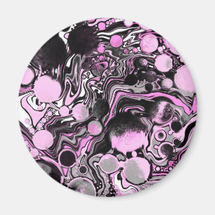 Imán Células de arte de fluidos de mármol rosa y negro 
