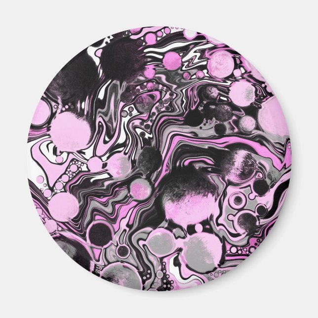 Imán Células de arte de fluidos de mármol rosa y negro  (Frente)