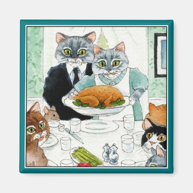 Imán Cena de acción de gracias para gatos simpáticos (Frente)
