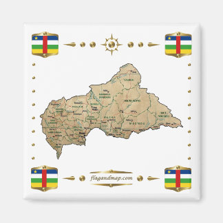 Imán Centrafrique Map + Flags Magnet