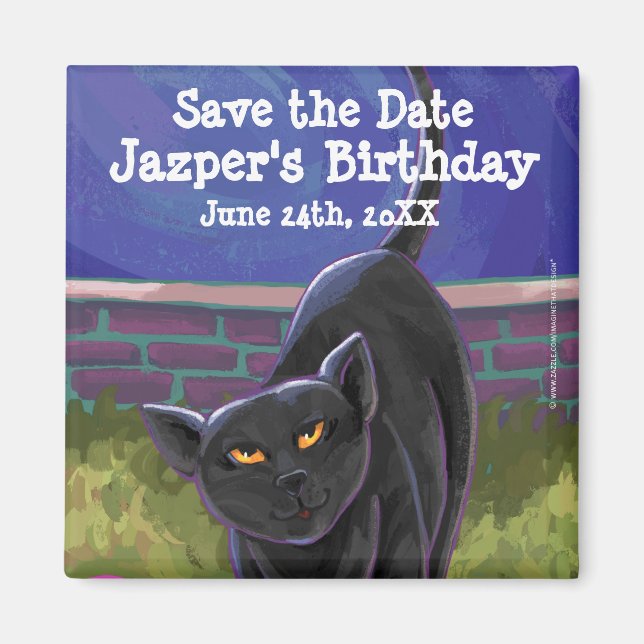 Imán Centro de Fiesta de gato negro (Frente)