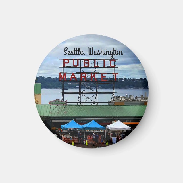 Imán Centro del Mercado Público de Seattle #3 Redondeo (Frente)