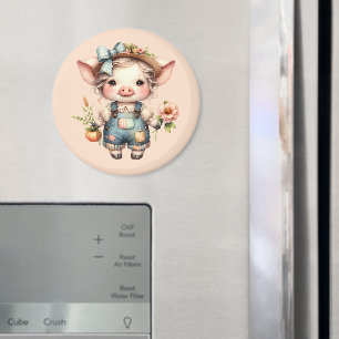 Imán Cerdito adorable de Farmcore con overol y flores