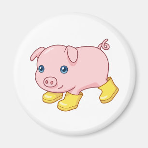 Imán Cerdito adorable en botas de goma amarillas