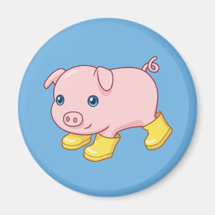 Imán Cerdito adorable en botas de goma amarillas azul