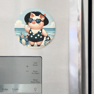 Imán Cerdito lindo en traje de baño de lunares en la pl