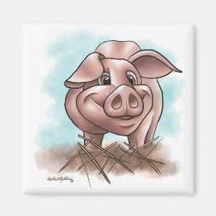 Imán Cerdito Rosa en la Historieta de Paja
