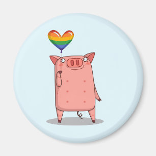 Imán Cerdo con globo arco iris
