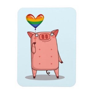 Imán Cerdo con globo arco iris