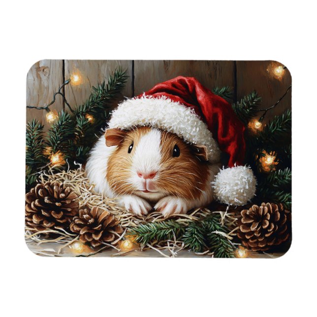 Imán Cerdo de Guinea con un Sombrero de Santa (Horizontal)