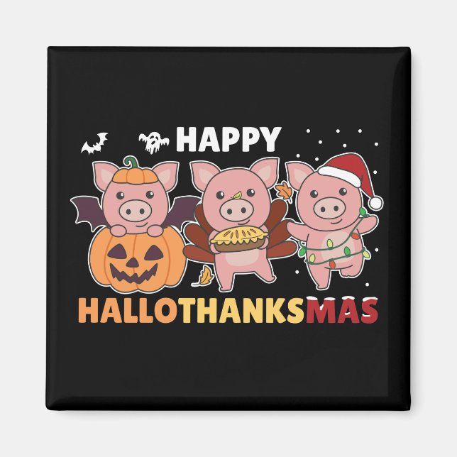 Imán Cerdo feliz de Hallothanksmas (Frente)