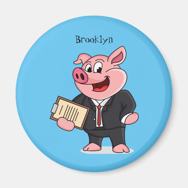 Imán Cerdo gracioso personalizado de traje de negocios (Frente)