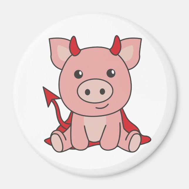 Imán Cerdo Halloween Cute Diablo Costuma De Bruja (Frente)